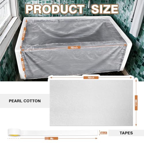 Image of 36 x 72 x 22 Inch Bathtub Cover for Construction Protect Against Scratched Dust Paint and Dirt During Shower Tile Project Fit Standard Tubs