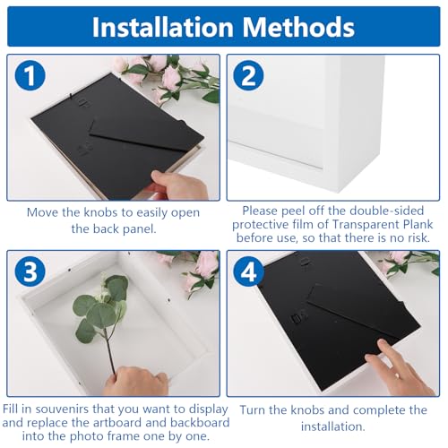 Lot de 3 Cadres Vitrine 20x20 cm – Cadre Objet 3D avec 3 cm de Profondeur à Remplir – Boîte à Souvenirs Blanche pour Fleurs Séchées, Photos & Déco Murale – Support à Poser ou Accrocher – Image 6