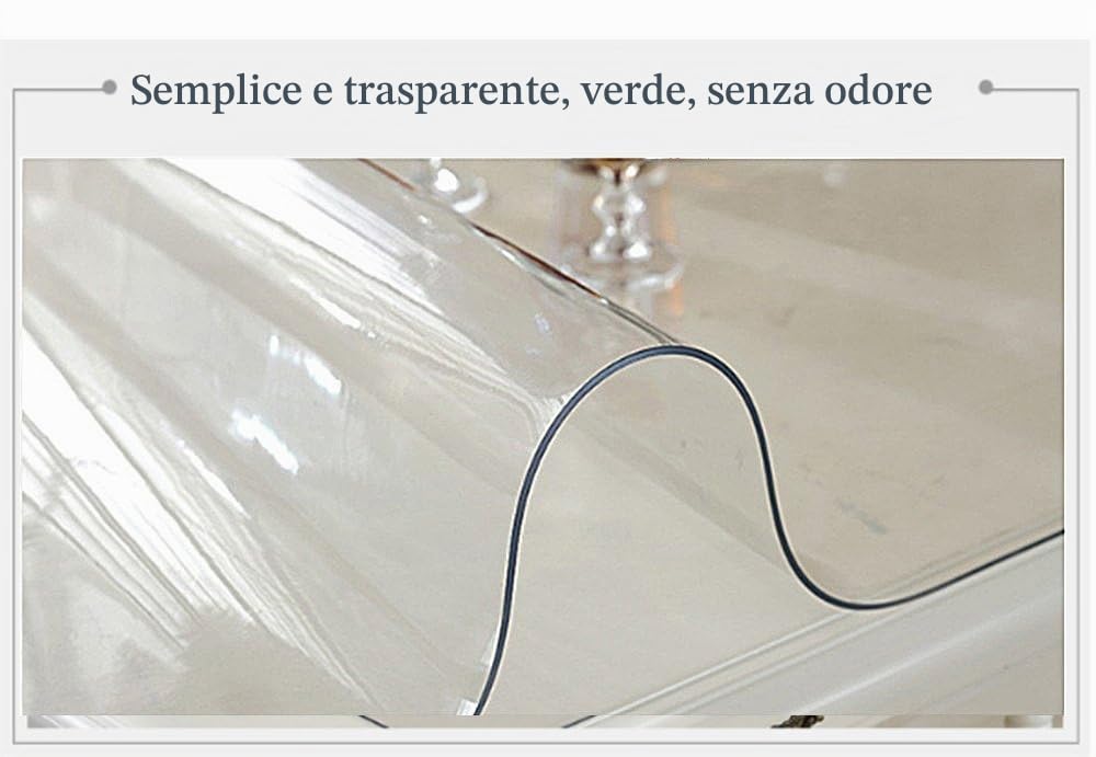 Plastica Trasparente da Cucina Pranzo Tavolo da Pranzo Copertura tovaglia Proteggi Tappetino con Labbro per Pavimenti duri Eco-Friendly Series Floor Protector (Spessore: 2 mm) (80x160cm)