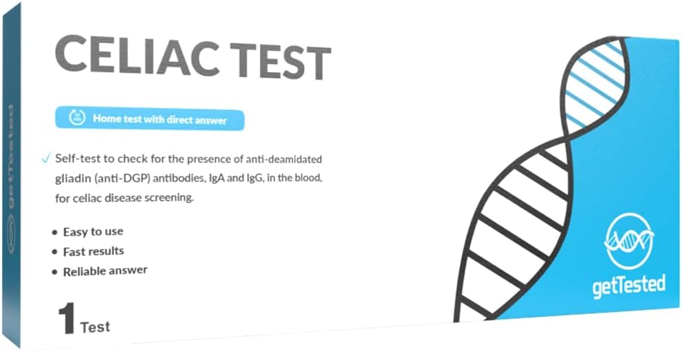 getTested at Home Celiac Test (1 Test) /Gluten Intolerance Rapid Test Quickly detects Class IGA and IgG Anti-DGP antibodies in Your Blood.