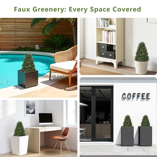 30" Boxwood Topiary Trees Artificial Outdoor Set of 2, UV Resistant Faux Plants for Front Porch Planters, Realistic Cone-Shaped Fake Bushes & Shrubs, 2.5ft Evergreen Decoration - Image 5