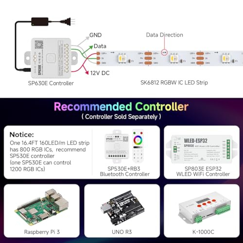 Image of BTF-LIGHTING SK6812(Similar WS2812B) UL Listed RGBW RGB+Cool White(6000K) Individually Addressable DC12V 16.4FT 30LED /m 4 Colors in 1 Light Dream LED Strip IP30 White PCB(No Adapter or Controller)