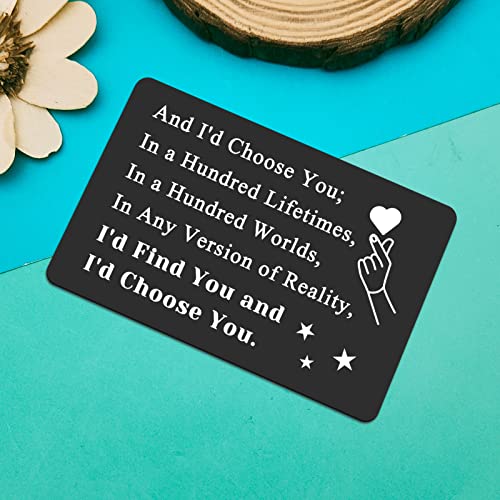 I Choose You Engraved Wallet Card Gifts for Boyfriend Husband Gifts from Wife Anniversary Jewelry Gifts for Him Fathers Day Valentines Gift Future Husband Groom Cards from Bride Romantic Gifts for Him4
