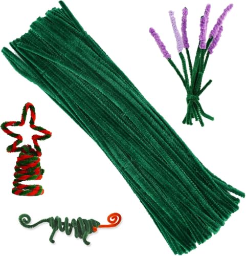 100 Pieces Pipe Cleaners Chenille Stem Green Pipe Cleaners Set for DIY Arts Crafts Decorations (Green)