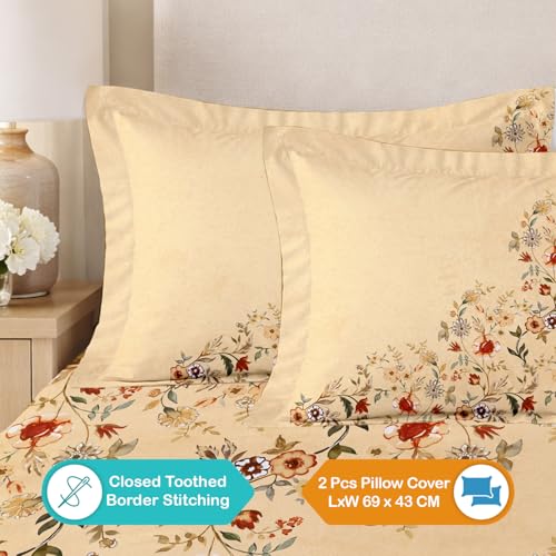 Image of Cloth Fusion Glace Cotton Flat Bedsheet for Double Bed with 2 Pillow Covers (90x100 Inches, Floral Heaven)