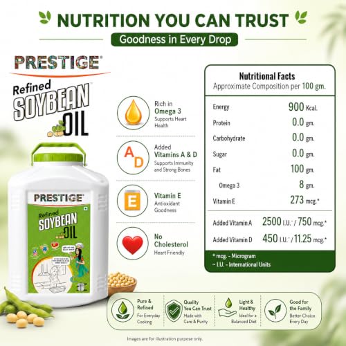 Image of Prestige Rasoi Prestige Refined Soyabean Oil Cooking Oil | Perfect for Deep Frying Baking Roasting | 15 Liter Round Jar