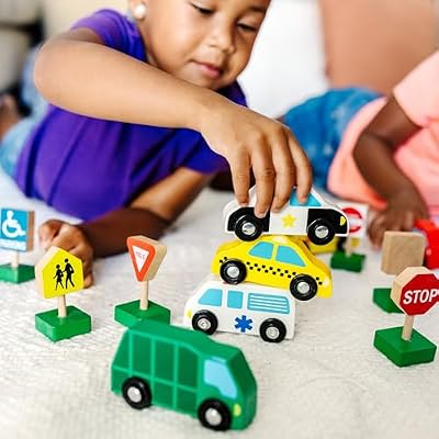 Melissa & Doug Wooden Vehicles and Traffic Signs with 6 Cars and 9 Signs