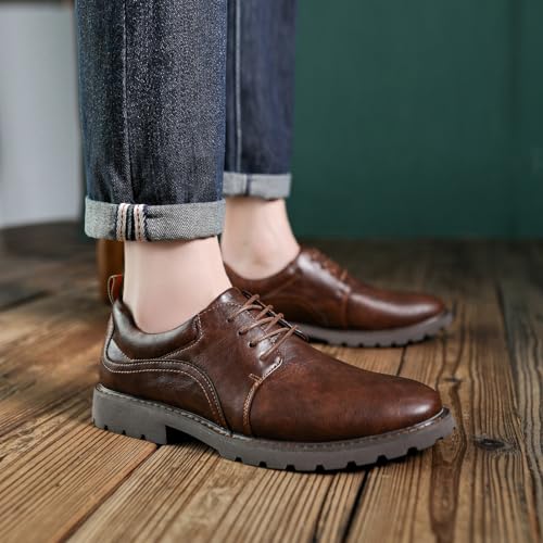 Santimon Men's Leather Lace-Up Oxford Shoes Rugged Rubber Sole Comfortable Casual & Dress Shoes3
