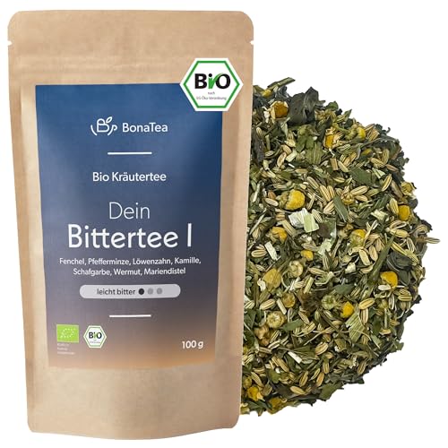 BIO Bittertee mit Löwenzahn, Wermut, Mariendistel und weiteren leckeren Bitterkräutern - Bitterstoff Kräutertee 100g Intensität: Leicht