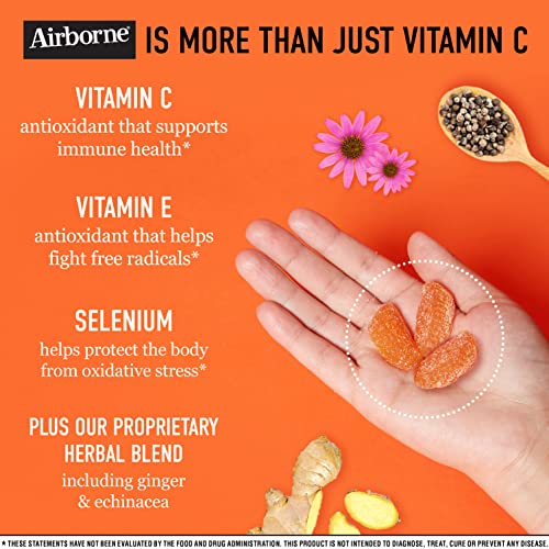 Airborne 750Mg Vitamin C Gummies For Adults, Immune Support Supplement With Powerful Antioxidants Vitamins C & E - 42 Gummies, Zesty Orange Flavor #TOP1