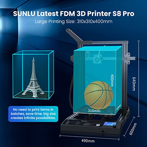 Fdm 3D Printers Large Build Size, Sunlu S8 Pro With Silent Motherboard, Resume Printing, Removable Magnetic Build Surface, Open Source, Pre-Assembled, S8 Pro 3D Printer Print Build Size 310X310X400Mm #TOP1