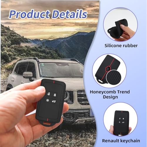 Lot de 2 Coques Clé Voiture Compatible avec Re-Nault Clio, Megane, Captur, Kadjar, Kangoo, Talisman, Koleos, Espace, Zoe, Dacia Duster, Etui Carte Renault, Silicone TPU Bleu et Rouge, 4 Boutons – vue 3