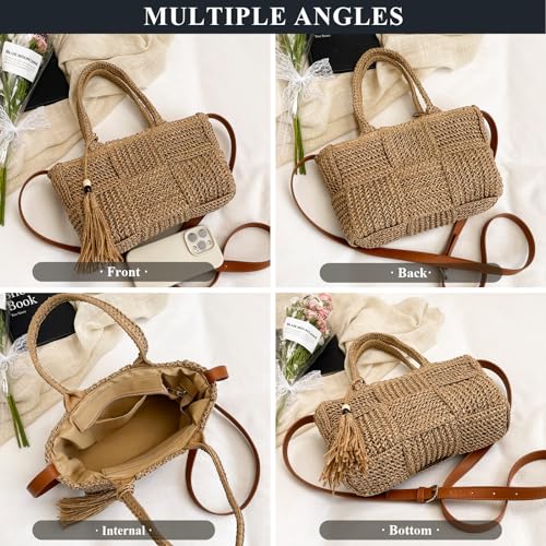 Bolso de Playa de Paja para Mujer Hobo Tote Verano miniatura 6