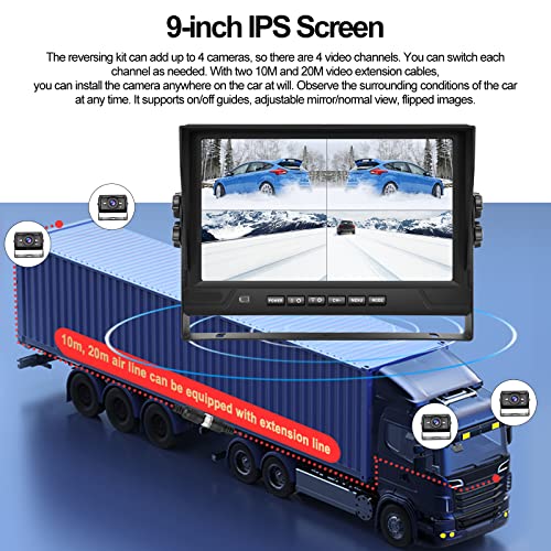 4 Channel Reverse Camera CAMECHO Reverse Camera Video Recording 9 Inch 4 Split Screen Reversing ...