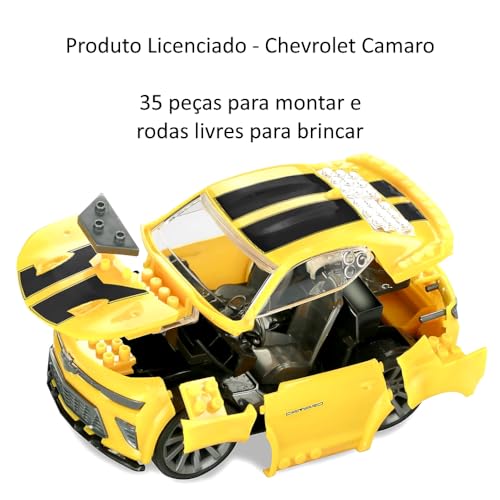 Carrinho Camaro Amarelo Monta e Desmonta Educativo Roda Livre 35 peças Original