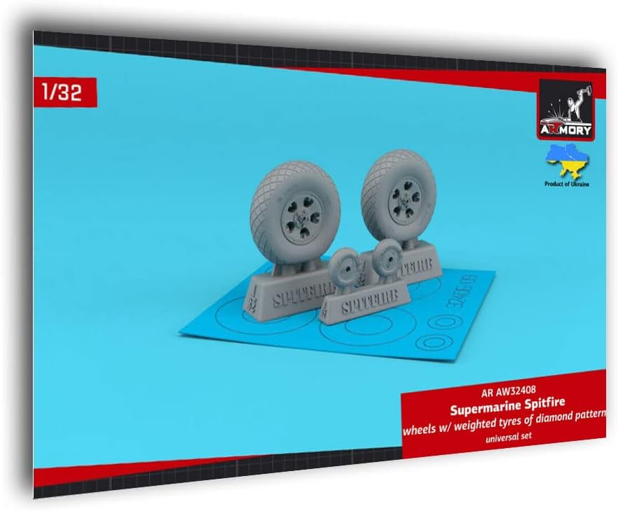 METALLIC DETAILS Armory AW32408 1/32 Supermarine Spitfire Wheels Weighted Tyres Diamond Pattern