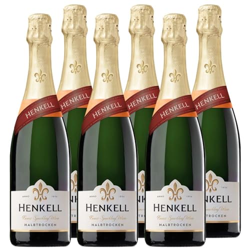 Henkell Sekt Halbtrocken (6 x 0,75 l) - Angenehm milder Sektgenuss, feinperlig, fruchtig, frisch, Cuvée aus klassischen Rebsorten wie Chardonnay, VEGAN