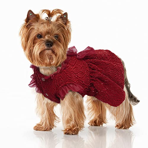 Lelepet Shiny Dog Dress With Bowknot, Dog Gown Birthday Evening Dress, Puppy Party Dress Costume Wedding Dress, Formal Pet Dress Clothing For Small Medium Dogs (Black, Red) (S, Red) #TOP6