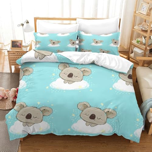 Housse de couette koala 140x200 cm en microfibre imprimée 3D avec taie d'oreiller - 3