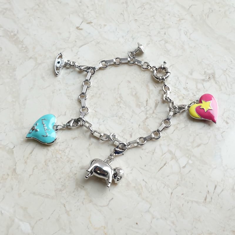 ZHAOZHAO Colorful Pig Love Heart Eye Saturn Bracelet for Women - Removable Enamel Saturn Bracelet2