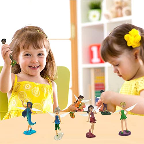 7Pcs/Set Mini Tinkerbell Flower Fairy Pixie Girl Collection Action Figurine Toy Dolls Cupcake Cake Topper Dollhouse Decoration Kids Christmas Birthday Gift Party Supplies For Children #TOP4