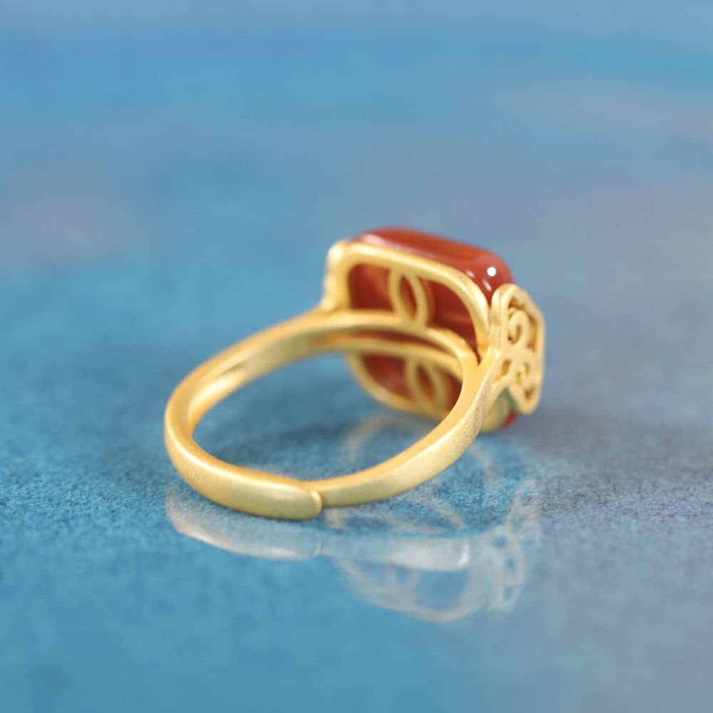 Anello In Argento Sterling 925,Anello Regolabile In Argento Sterling S925 Quadrato In Agata Rossa Meridionale Intaglio A Forma Di Nuvola Di Buon Auspicio Fedi Nuziali In Pietra Naturale Placcate In