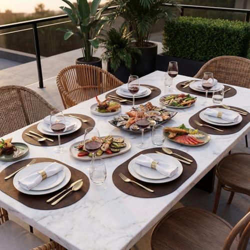 BIPASION Placemats, Oval Placemats 2mm Ultra Thick Faux Leather Table Mats, Heat Resistant Waterproof Wipeable Dining Mats for Kitchen Table, Set of 8, Coffee by BIPASION - Used condition - Image 7