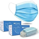 Fusion Vibes 100 pks Disposable Face Mask Protective 3-Ply Breathable Comfortable Nose/Mouth Coverings for Home & Office Elastic Ear Loop 3-Layer Safety Shield for Adults/ Kids UK-Seller (100), Blue - Image 1