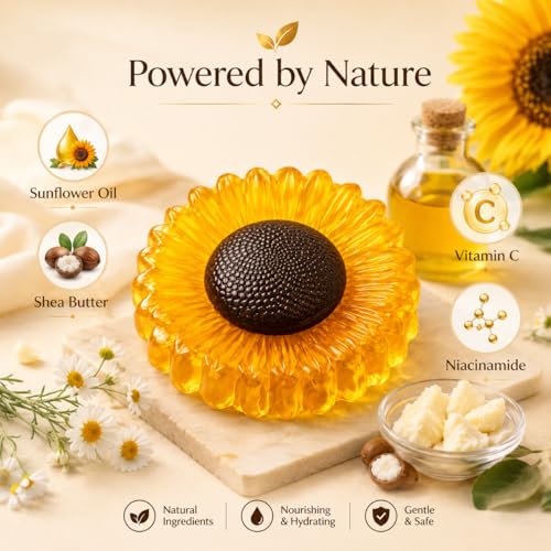 Image of Sunflower Brightening Soap for Men & Women | Vitamin C, Niacinamide & Glutathione, Dark Spot & Pigmentation Care, Daily Bath Soap, Paraben-Free Skin Care