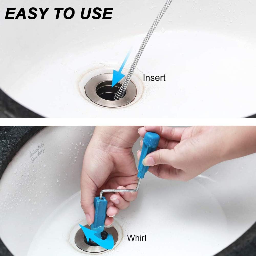 170cm Drain Unblocker Wire Tool, Plumbing Snake Drain Auger Drain Cleaning Tool, Drain Snake Drain Cleaner Tool, Plumbers Snake Drain Hair Remover for Washbasins Tub Shower Pipe Cleaning - Image 4