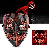 Halloween Máscara, la Purga máscara LED,máscara de Terror terrorista 3 Modos de Iluminación máscara de Cara Resplandor para Festival de Carnaval Cosplay Clubs Party(Rojo)