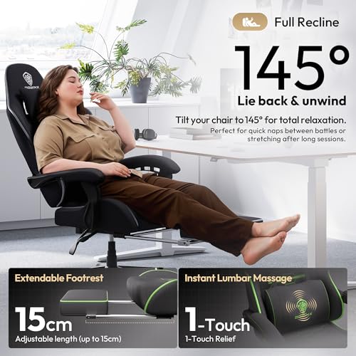 Image of Dowinx Gaming Chair Fabric Big and Tall with Pocket Spring Cushion, Massage Game Chair Cloth with Headrest, Ergonomic Computer Chair with Footrest 350LBS