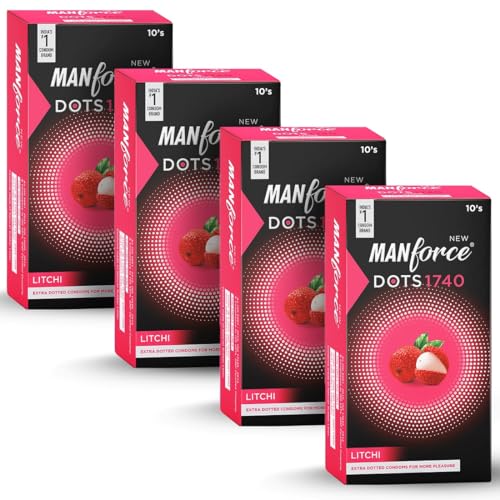 Image of Manforce Litchi Flavoured Extra Dotted Condoms for Men | 40 pcs | Lubricated Latex Condoms For Her Enhanced Pleasure | India's No. 1* Condom Brand for Safe Sex