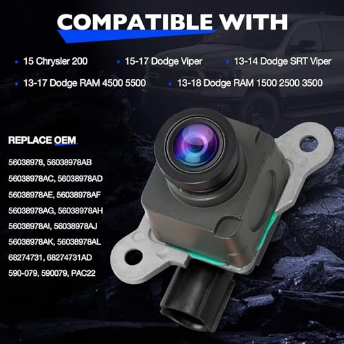 Image of 56038978AL Backup Camera Fit for 2013-2018 Dodge Ram 1500 /2500 /3500, for 2013-2015 Ram 4500 /5500, for 2013-2017 Dodge Viper, for 2015 Chrysler 200, Replace 56038978AK 590-079