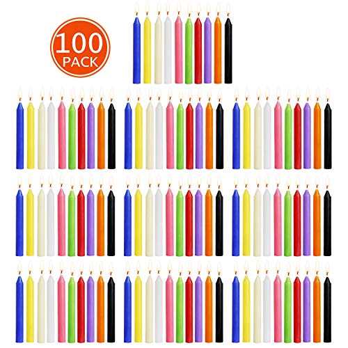 YCYH 100 pcs Unscented Assorted Colors Mini Taper Candle | 4" Tall x