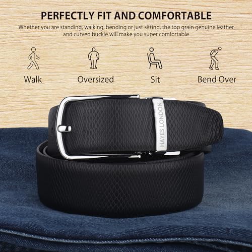 Image of HAYES LONDON Belts for Men Leather Original - Belt for Men Formal with Classic Design, Durable and Italian Reversible Men Belts for All Occasions