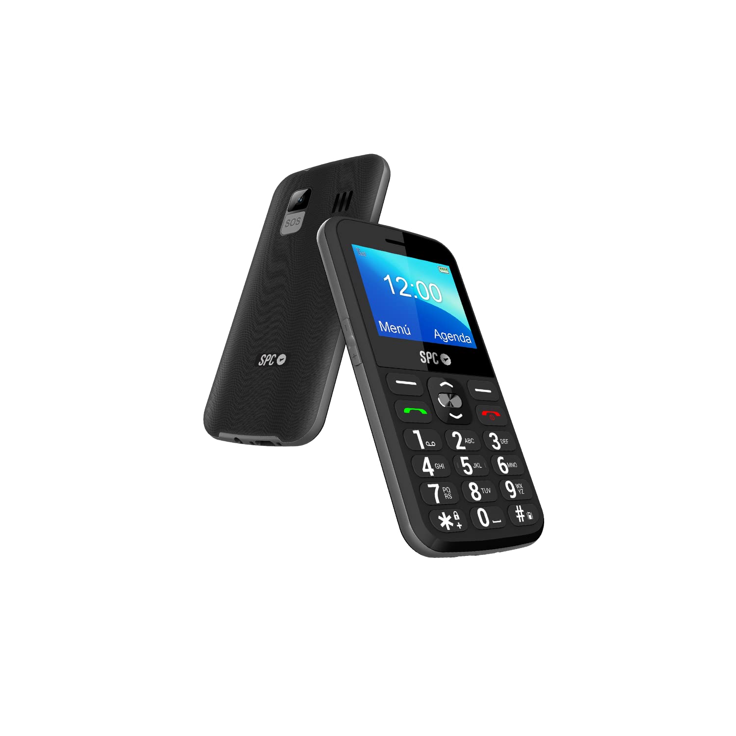 SPC Fortune 2 – Teléfono móvil de Teclas y números Grandes para Mayores, botón SOS, Timbre y notificaciones Inteligentes, Volumen extraalto, Base de Carga USB-C, sin Cargador - Negro