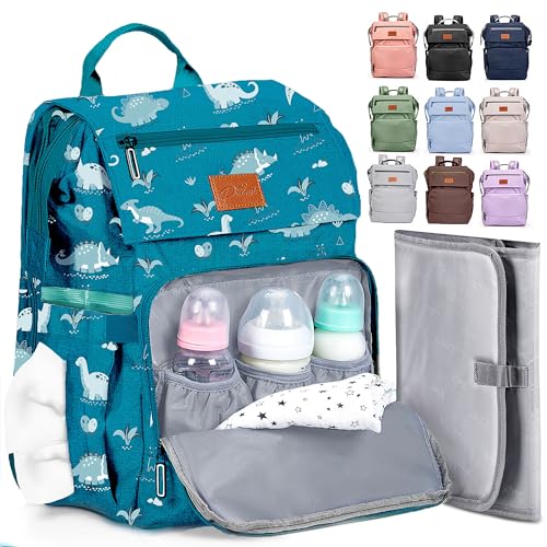 Image of PILLANI Baby Diaper Bag Backpack - Large Waterproof Travel Diaper Bag for Boys & Girls, 16 Organizer Pockets with Changing Pad, Insulated Bottle Pockets & Stroller Straps, Baby Shower Gifts, Dinosaur