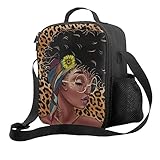 PAUSEBOLL African American Black Girl Lunch Bag Insulated, Sunflower Leopard Print Lunch Bags for Bo