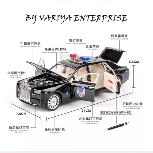 Image of SPITEN Rolls Royce Phantom Police Edition 1:24 Diecast Scale Model Metal Pull Back Toy car for Kids with Openable Doors & Light, Music Toy Vehicle for Kids - Colors as Per Stock