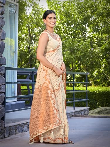 Image of MANOHARI Women's Trendy Banarasi Satin Silk Woven Saree with Heavy Jacquard Work, Elegant Design for Women with Lace Border Unstitched Blouse Piece for Weddings & Festive Occasions