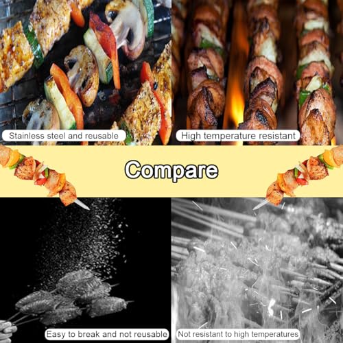 AOMAIGAD 30 szpikulców do grilla, szpikulce do grilla, 40 cm, szpikulce do grilla, ze stali nierdzewnej do grilla, kabob ze stali nierdzewnej, do mięsa, kurczaka, ryb i warzyw (C-30 szt. - 40 cm)
