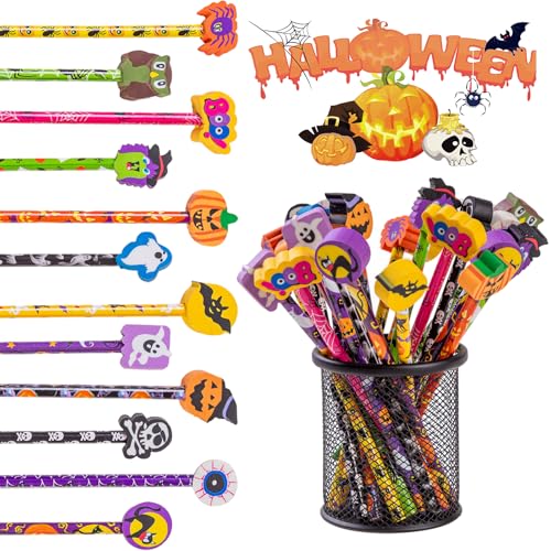 Lápices Halloween de madera x24 piezas con borradores miniatura 4