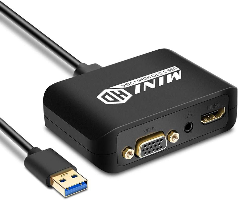 USB 3.0 to HDMI+VGA Adapter with Audio Output, USB to HDMI Converter