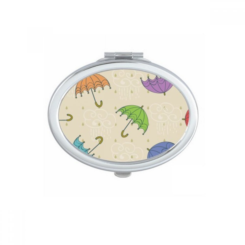 Miroir de maquillage compact ovale pour sac à main avec joli motif de nuage et pluie