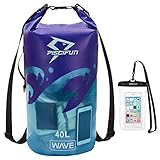 Piscifun Waterproof Dry Bag with Phone Case for Women and Men, Transparent Dry Bag Lightweight Dry Bag Backpack for Beach, Swimming, Boating, Kayaking, Surfing and Fishing 10L Blue-Wave