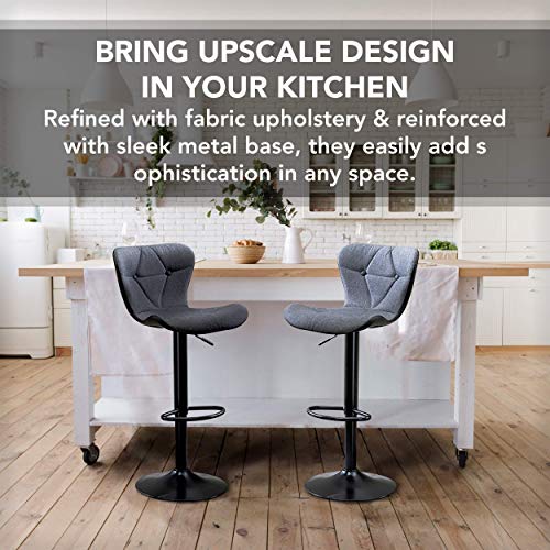 Halter Adjustable Height Stool Chairs, Counter Height Swivel Bar Stools, Diamond Stitched Pattern Bonded Leather Chair, Stools for Bar or Kitchen Counter, Barstools Set of 2, Gray and Black - Thumbnail 3