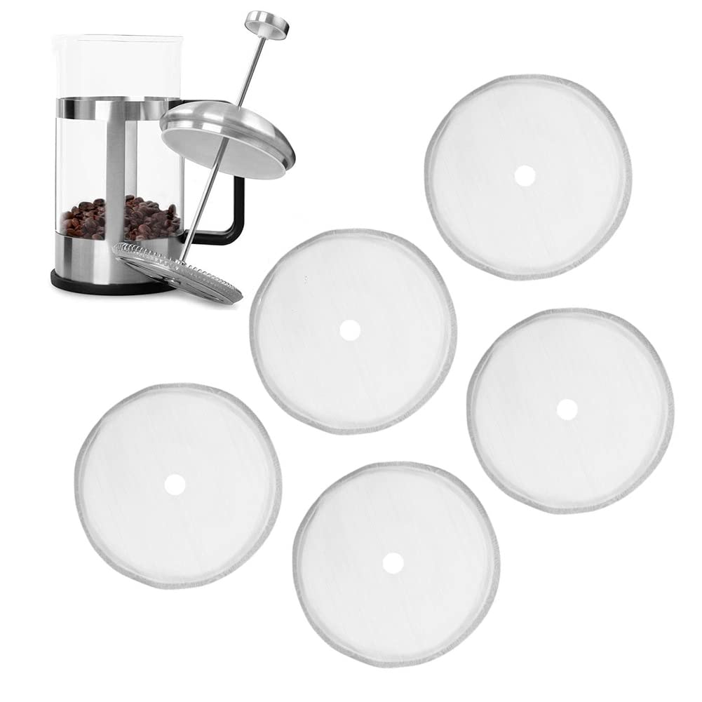 5-PIECE French Press Replacement Filters, 2.6 Inch Stainless Steel Mesh Filters Replacement Screen for 12 oz/350 ml 4 Cup French Press Coffee Makers Tea Particles and Coffee Grounds Filters