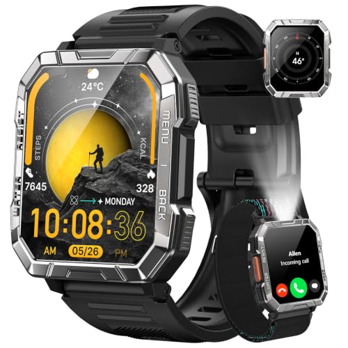 Military Smart Watch for Men with 100-Day Standby/Flashlight/Compass
