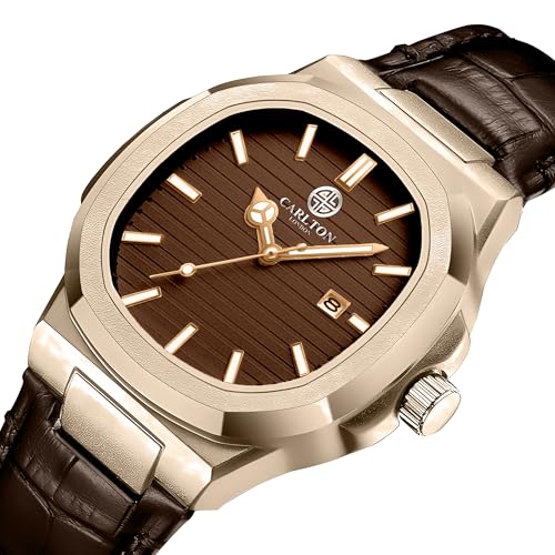 Image of Carlton London Jordan Men Analog Watch, Round Dial, Leather Strap, Quartz Movement, 43 mm Case, Date Display, Classic Casual Style, 30M Water Resistant